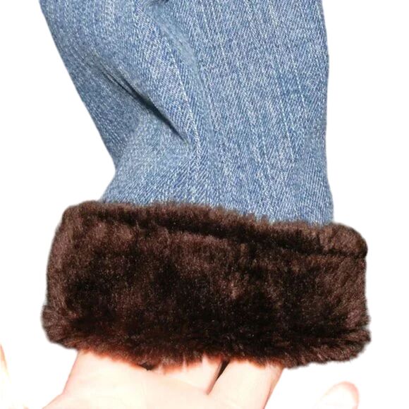 Vintage LEE Hooded Denim Coat, YL, Blue, Brown Fuzzy lining, Zipper, Pockets - Picture 11 of 15